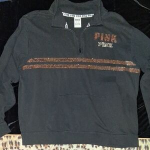 PINK Victoria's Secret Black Half-Zip Sweater with Bronze Sequin Trim